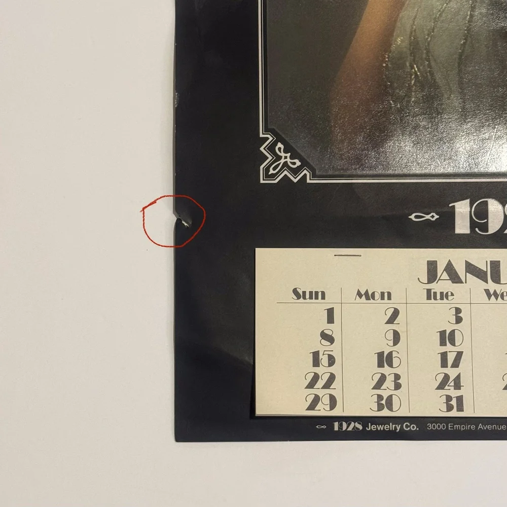 Vtg 1928 Calendar 12x18” Veiled Beauty Art Deco Printed By Jewelry Co Jan-Dec Pg